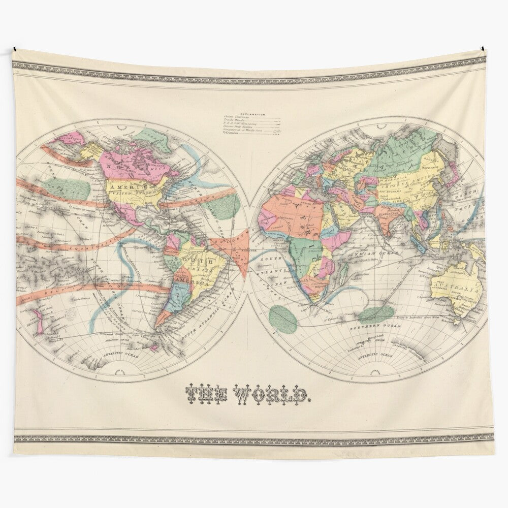 Vintage 1873 world map tapestry