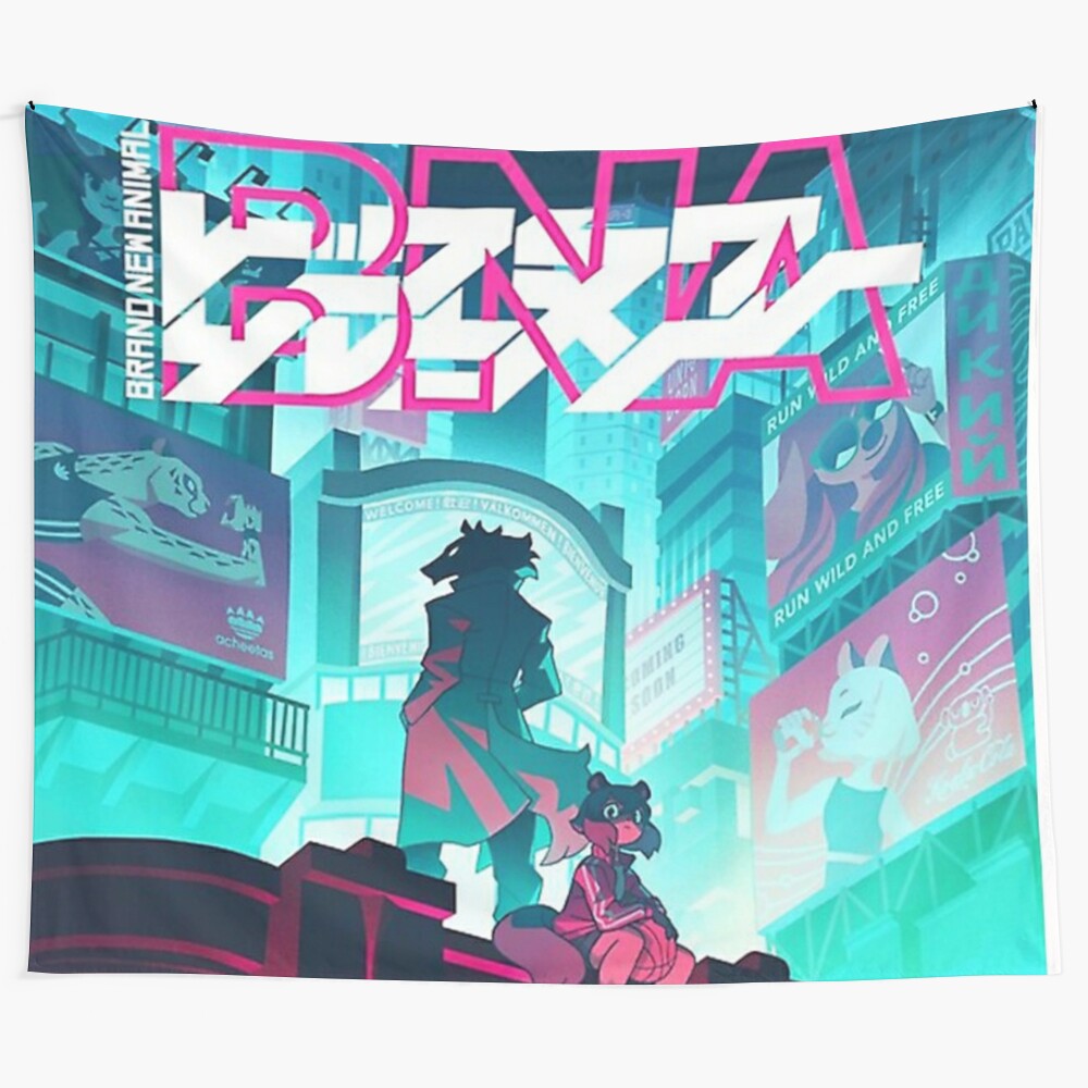 Vibrant tapestry featuring characters from the popular anime/manga "Brand New Animal"