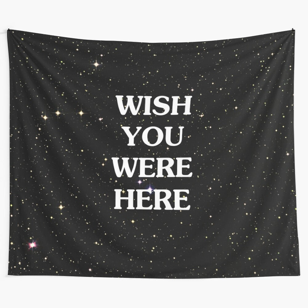 Wish You Were Here inspired tapestry wall hanging featuring pink and blue colors