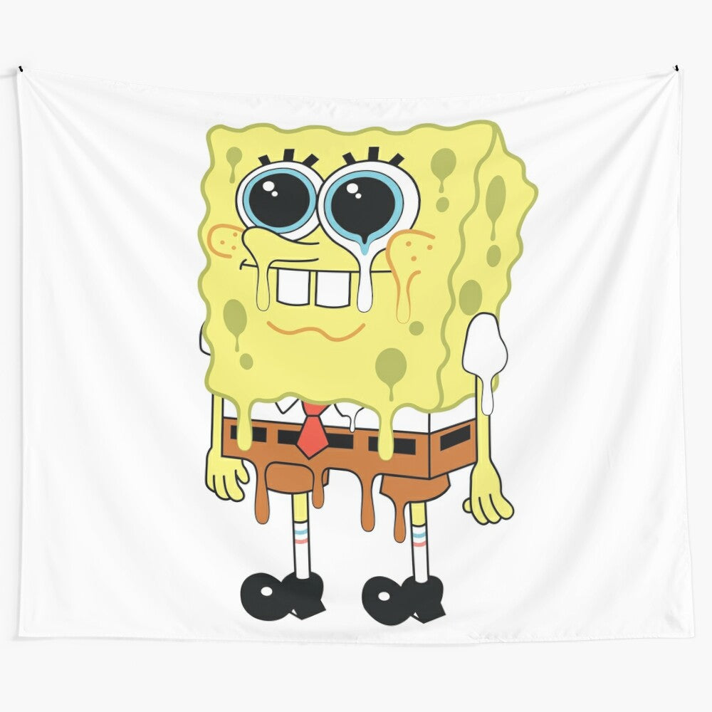 Psychedelic Spongebob Tapestry featuring a melting, drippy design