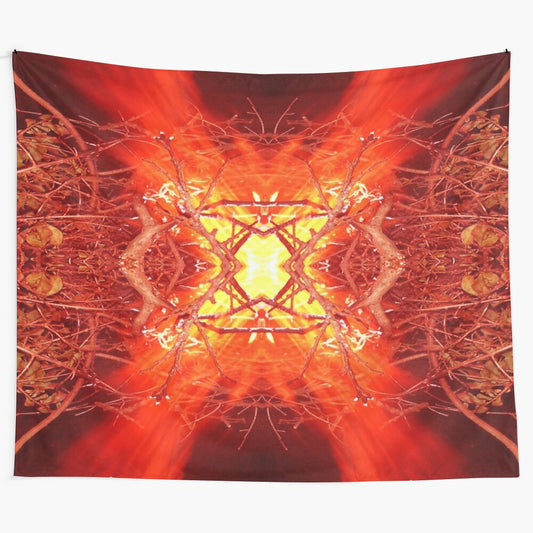 Vibrant abstract fire tapestry with kaleidoscopic patterns