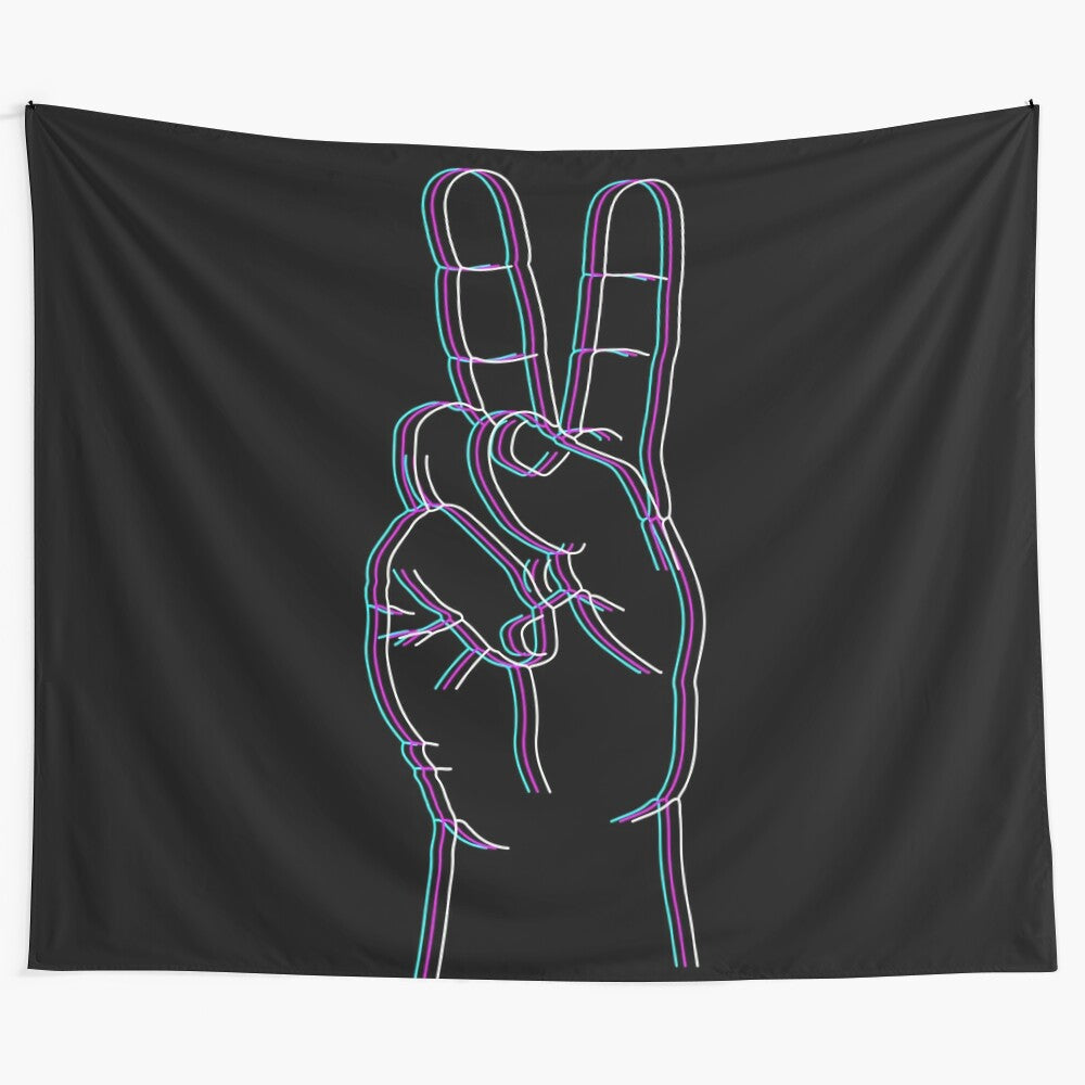 Colorful peace sign tapestry with neon accents, perfect for a boho-style room