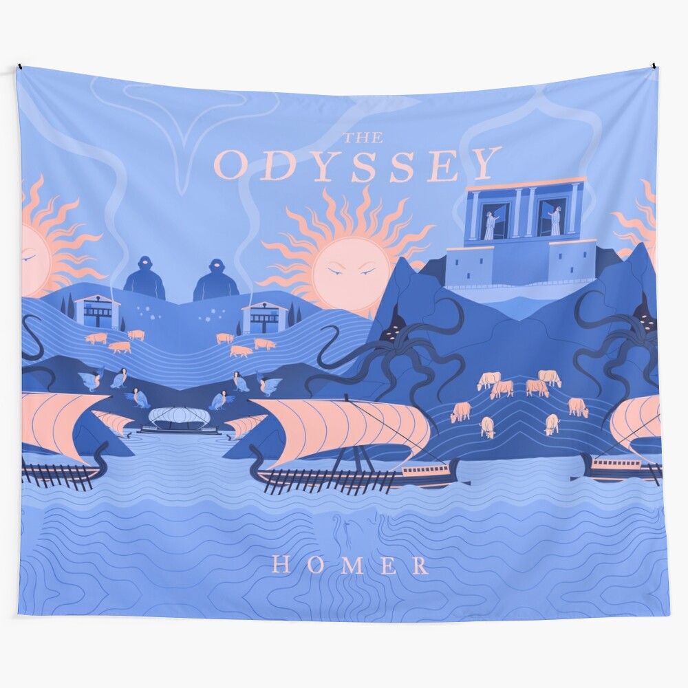 Stunning handcrafted tapestry depicting scenes from Homer's Odyssey