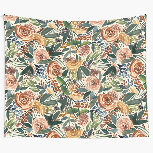 Watercolor floral tapestry with botanical art and nature-inspired design