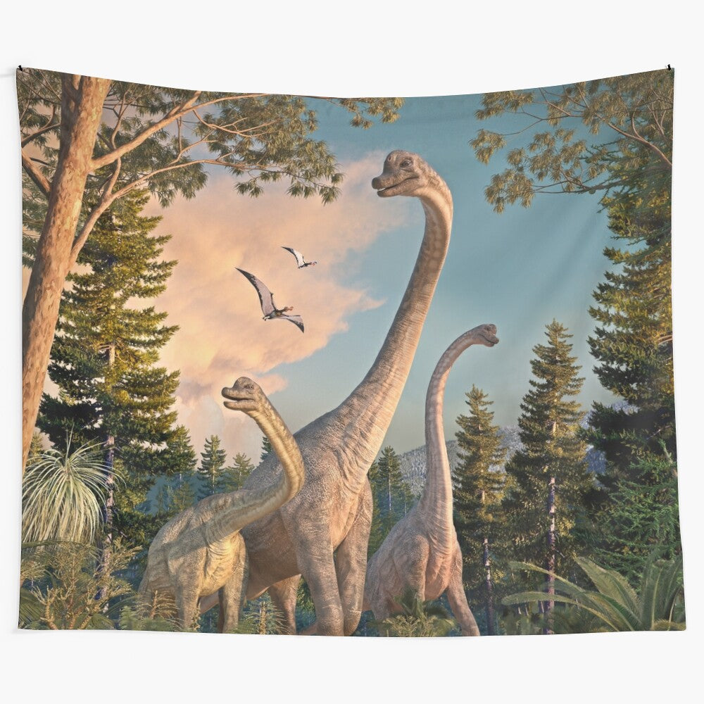 Brachiosaurus dinosaur tapestry wall art featuring the majestic prehistoric creature