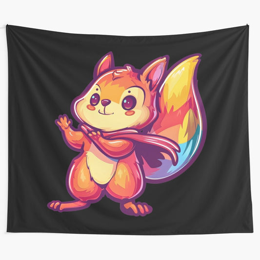 Colorful cartoon superhero squirrel tapestry for home decor