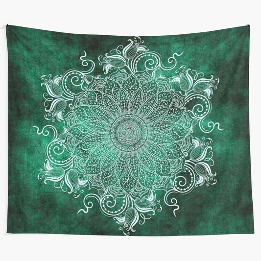 Vibrant mandala tapestry wall art featuring a nature-inspired design