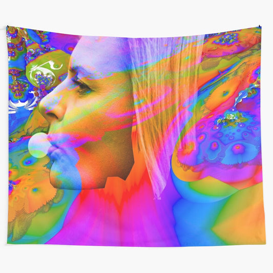 Colorful and abstract bubble gum tapestry with psychedelic patterns