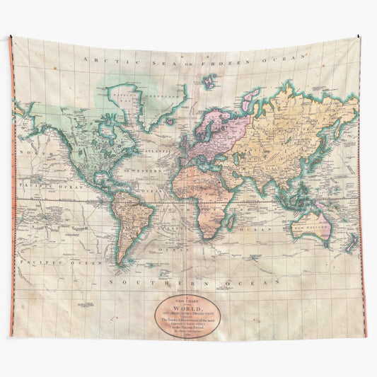 Vintage-inspired world map tapestry with a bohemian, boho-chic design