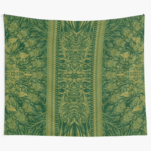 Mandala nymph tapestry depicting a mystical, ethereal figure in a lush, nature-inspired design