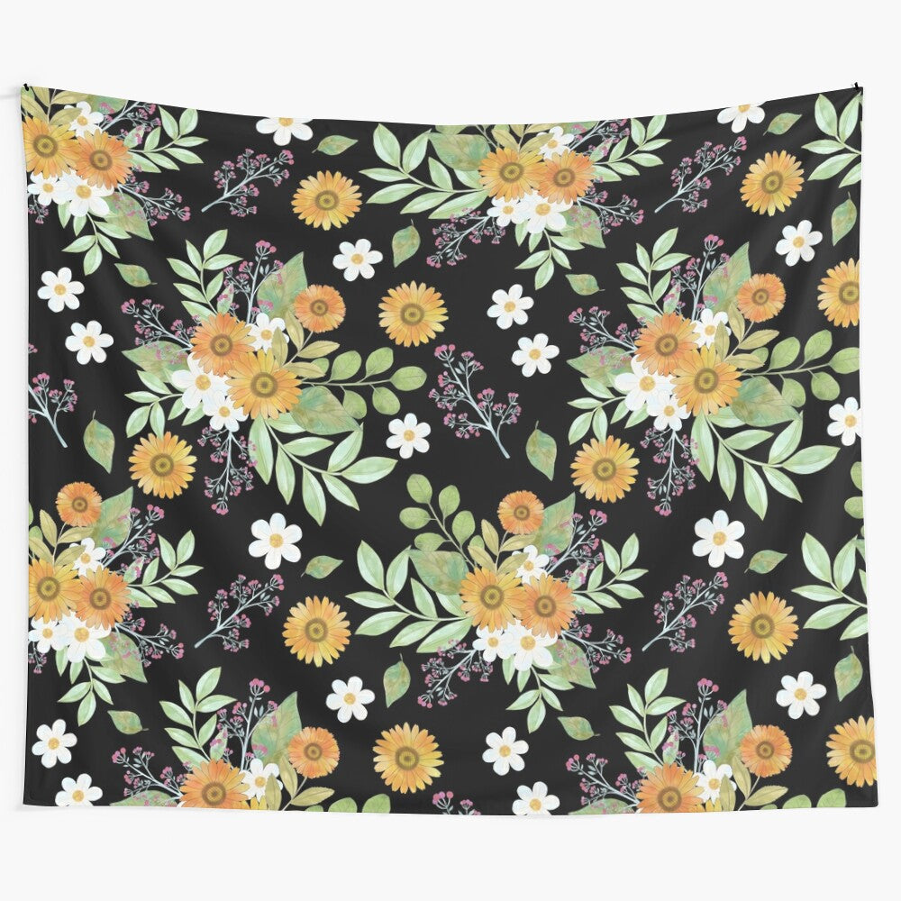 Sunflower and daisy floral bouquet tapestry wall art