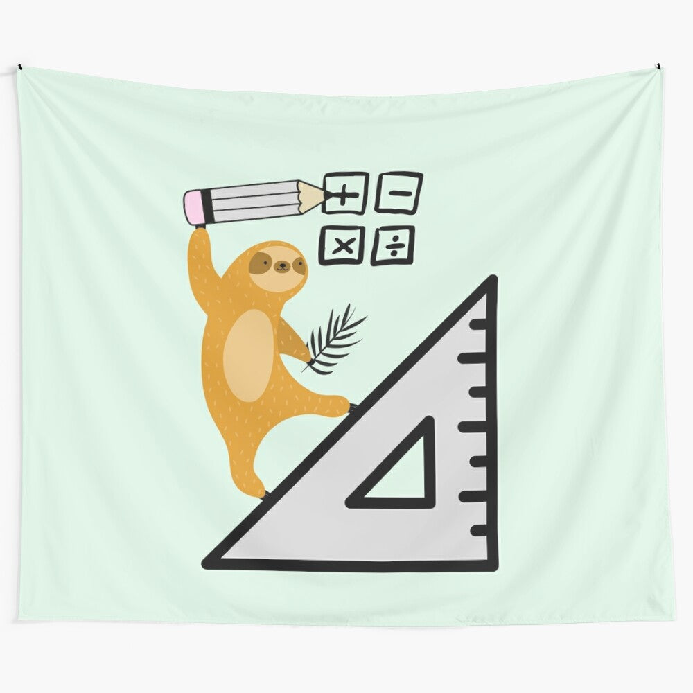 Cute sloth tapestry with mathematical elements, perfect for math enthusiasts, geeks, and students.