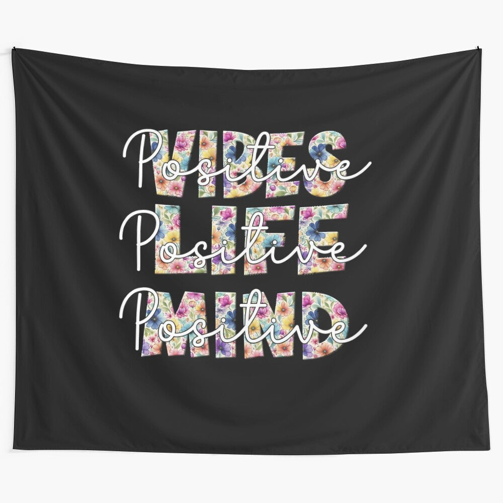 Retro positive affirmations tapestry with floral and book design