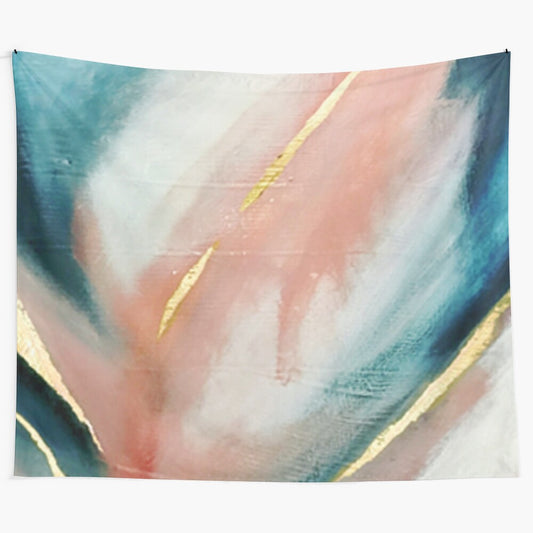 Celestial [3] abstract art tapestry in pink, blue, and gold by Alyssa Hamilton