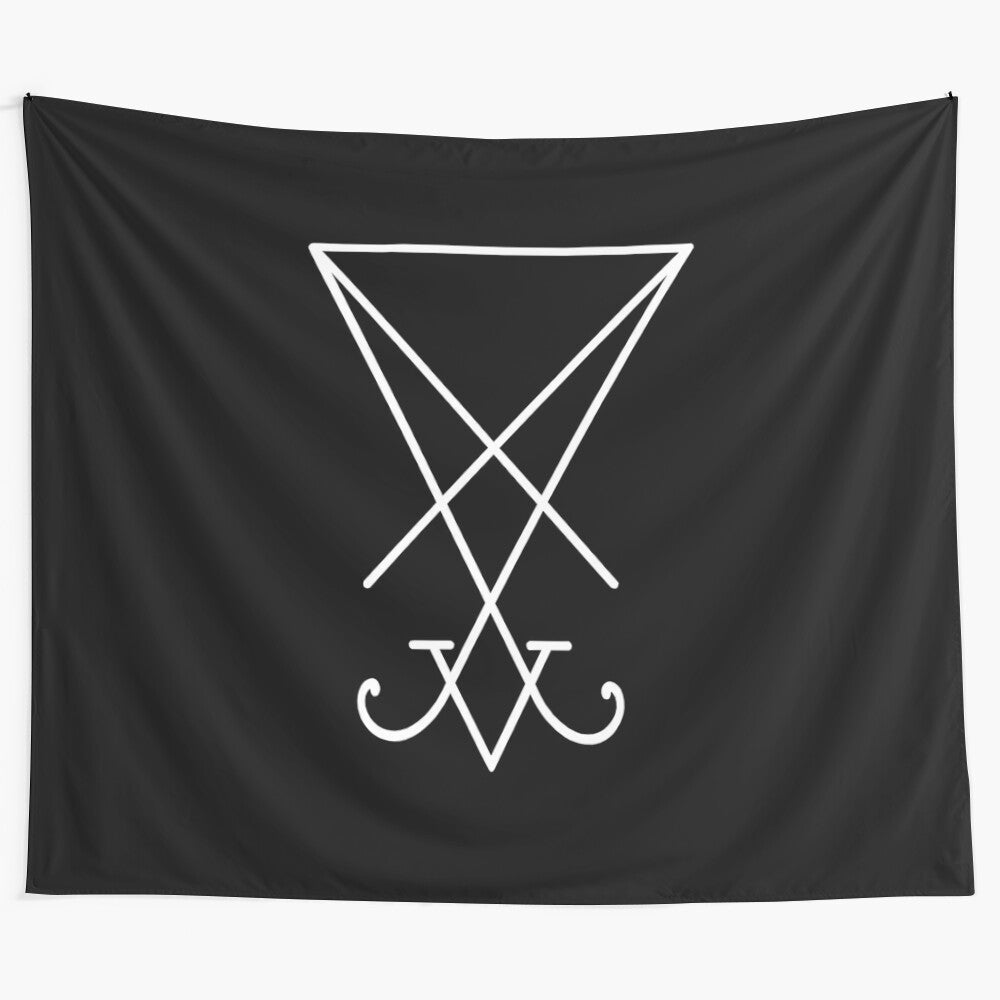 Sigil of Lucifer tapestry, occult wall hanging with pentagram and satanic symbol