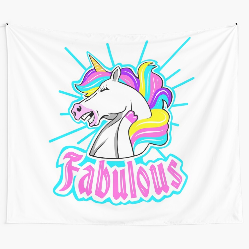 Colorful unicorn tapestry featuring a magical, whimsical unicorn design