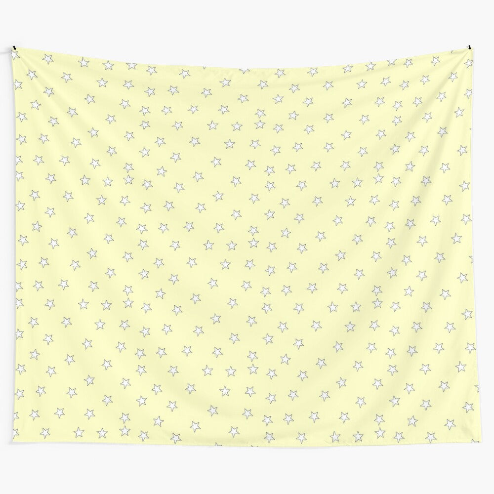 A trendy yellow and white star patterned tapestry with a cheetah print design