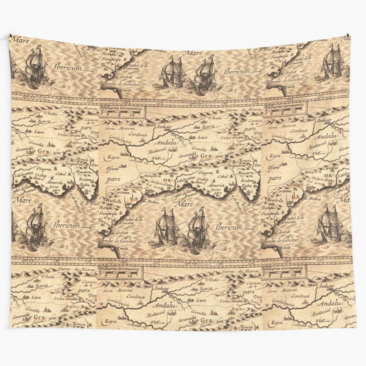 Vintage world map tapestry with antique, historical design