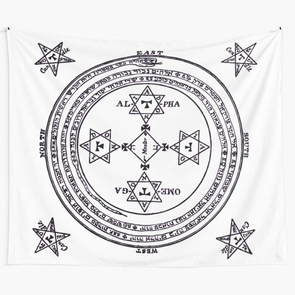 Mystical tapestry featuring the magic circle of King Solomon and occult symbols