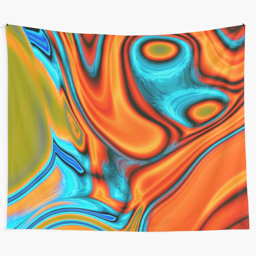 Vivid modern abstract southwest inspired tapestry with turquoise and orange swirls