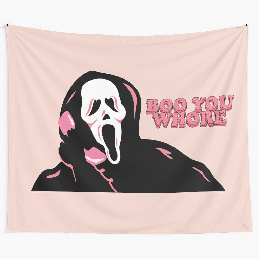 "BOO YOU WHORE" Tapestry Featuring the Iconic Ghost Face Villain from the Scream Movie Franchise