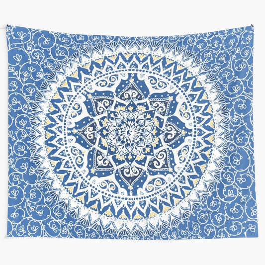 Yin Yang Mandala Pattern Blue and Yellow Tapestry