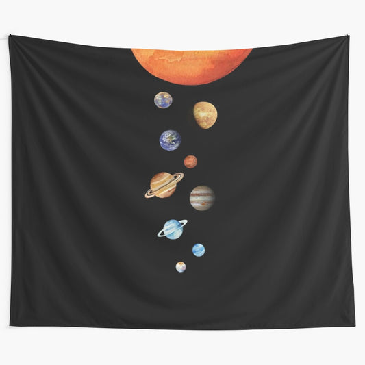 Solar system tapestry wall hanging featuring planets and celestial bodies