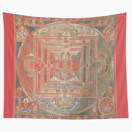 Tibetan mandala tapestry with circular pattern and spiritual design