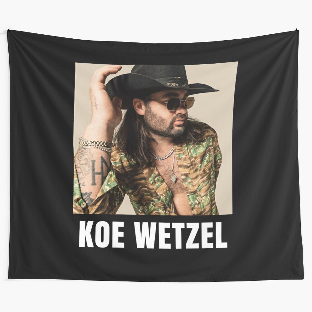 Vintage-inspired music tapestry featuring retro Koe Wetzel design