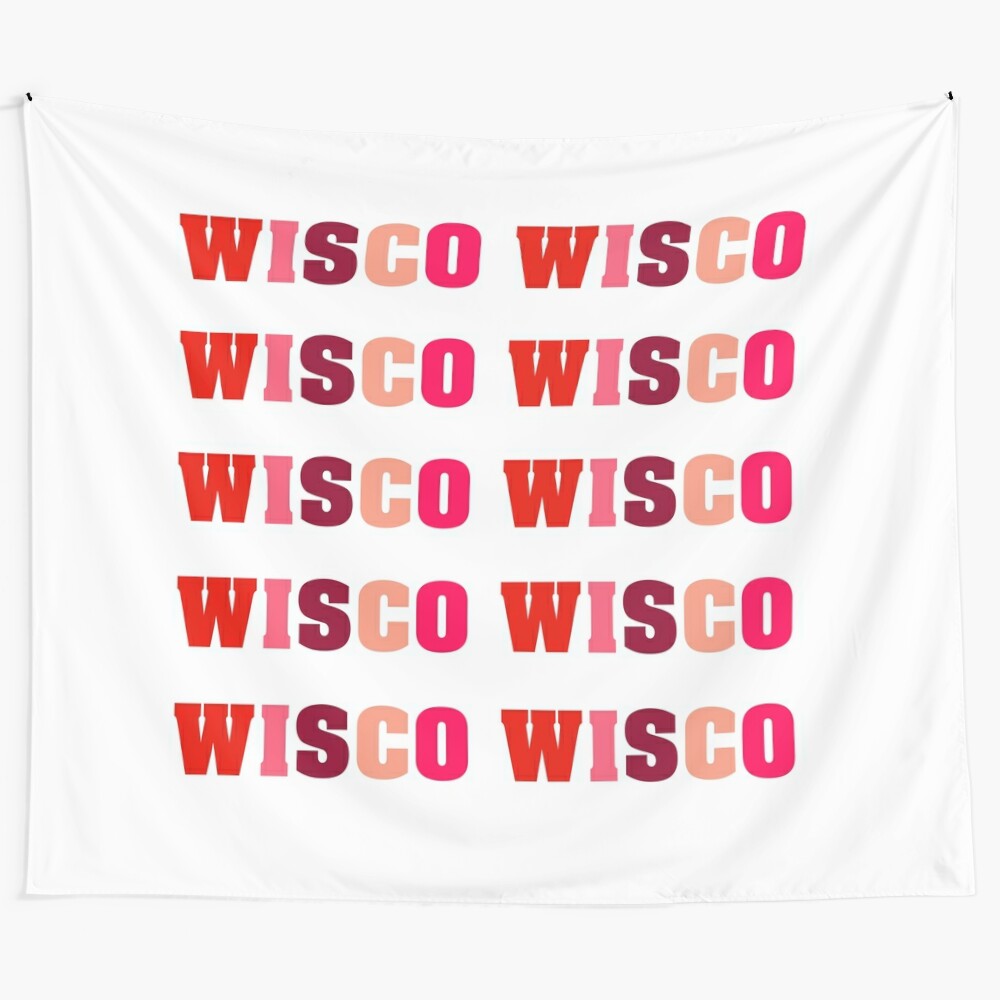 Wisconsin Badgers themed tapestry featuring the university colors and logo