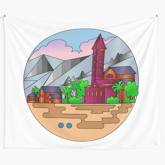 Vibrant tapestry featuring places and locations around the world