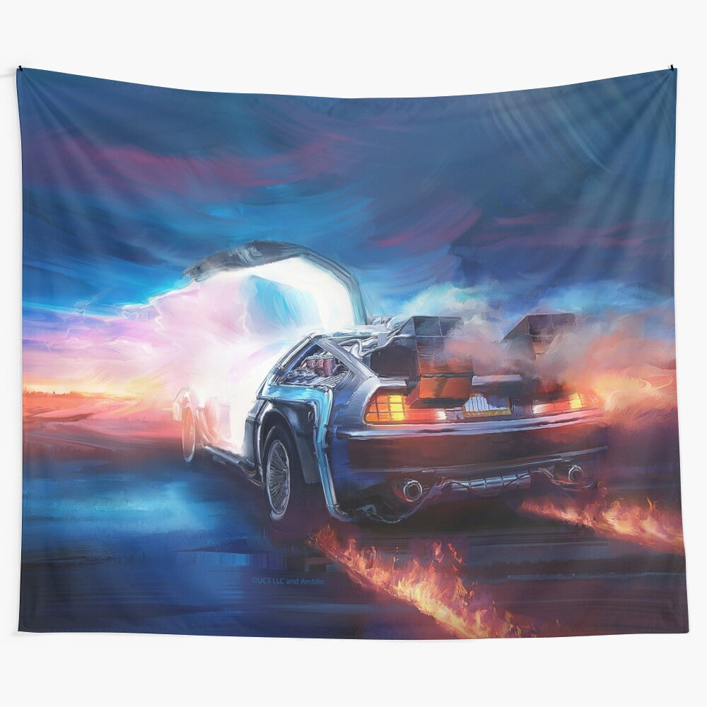 Retro 80s Delorean Time Machine Tapestry - Back to the Future Inspired Wall Art