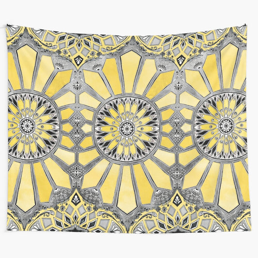 Sunny yellow watercolor abstract pattern tapestry