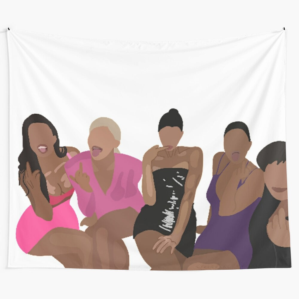 Kardashian-inspired middle finger tapestry with Kylie Jenner, Kim Kardashian, and Kanye West references