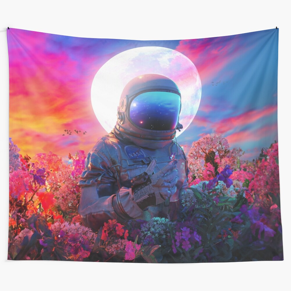 Tapestry featuring cosmic flowers and a celestial landscape