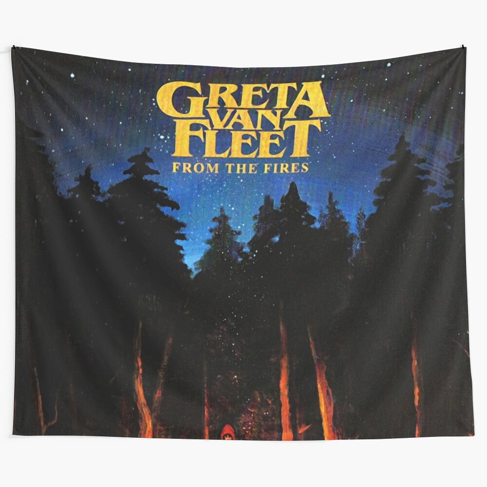 Greta Van Fleet inspired Fraternal Fire tapestry featuring the band's logo and album artwork