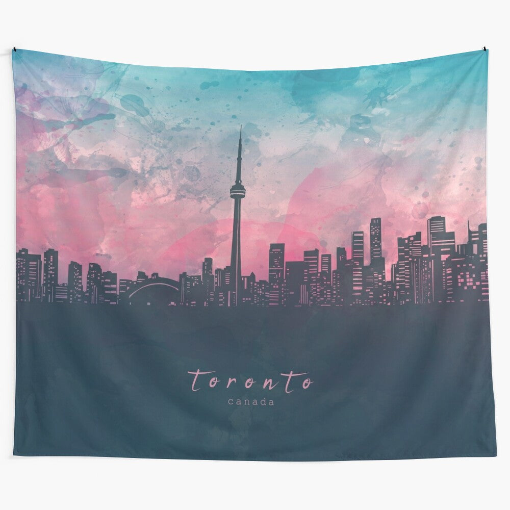 Colorful tapestry with a minimalist design of the Toronto city skyline