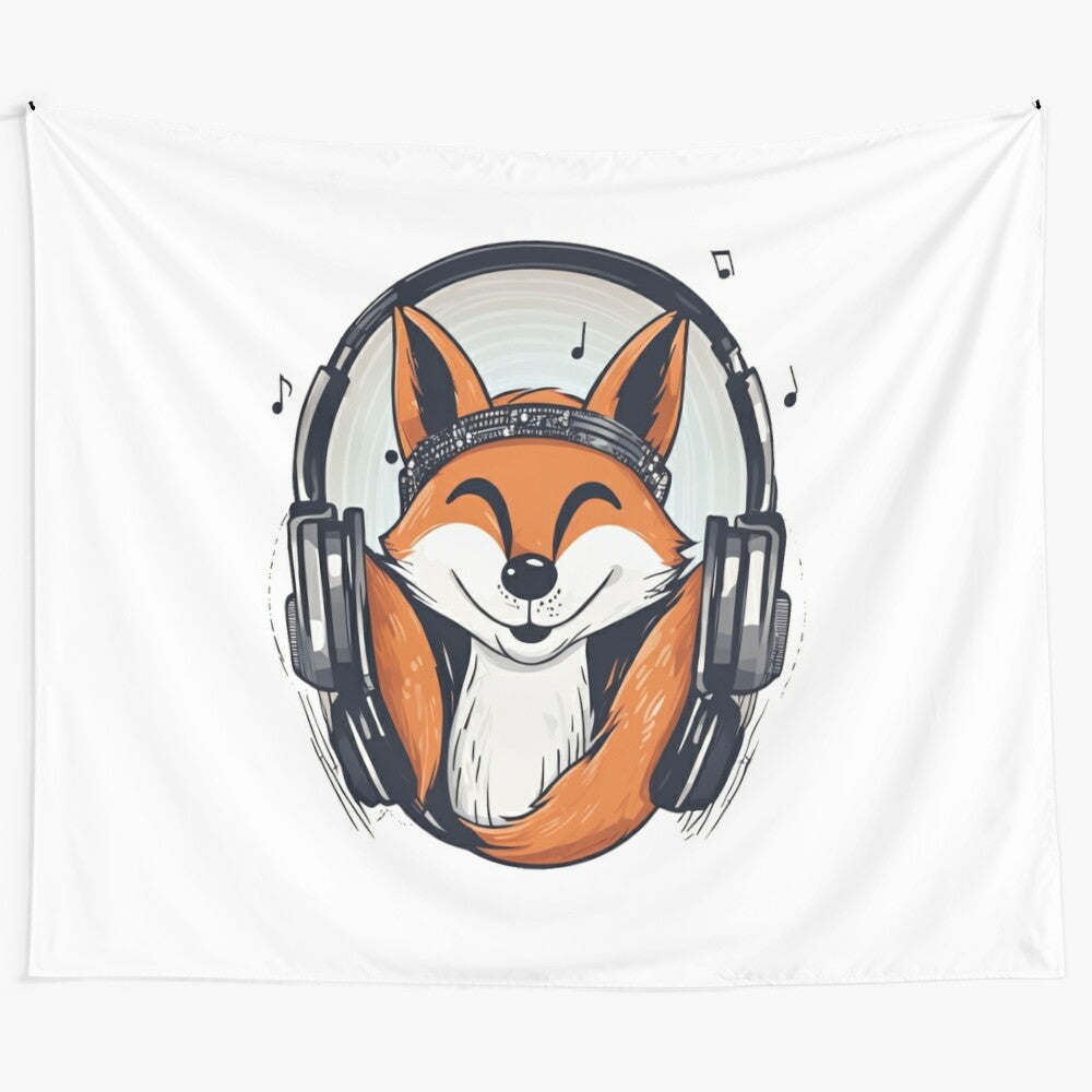 Smiling musical fox tapestry for music lovers