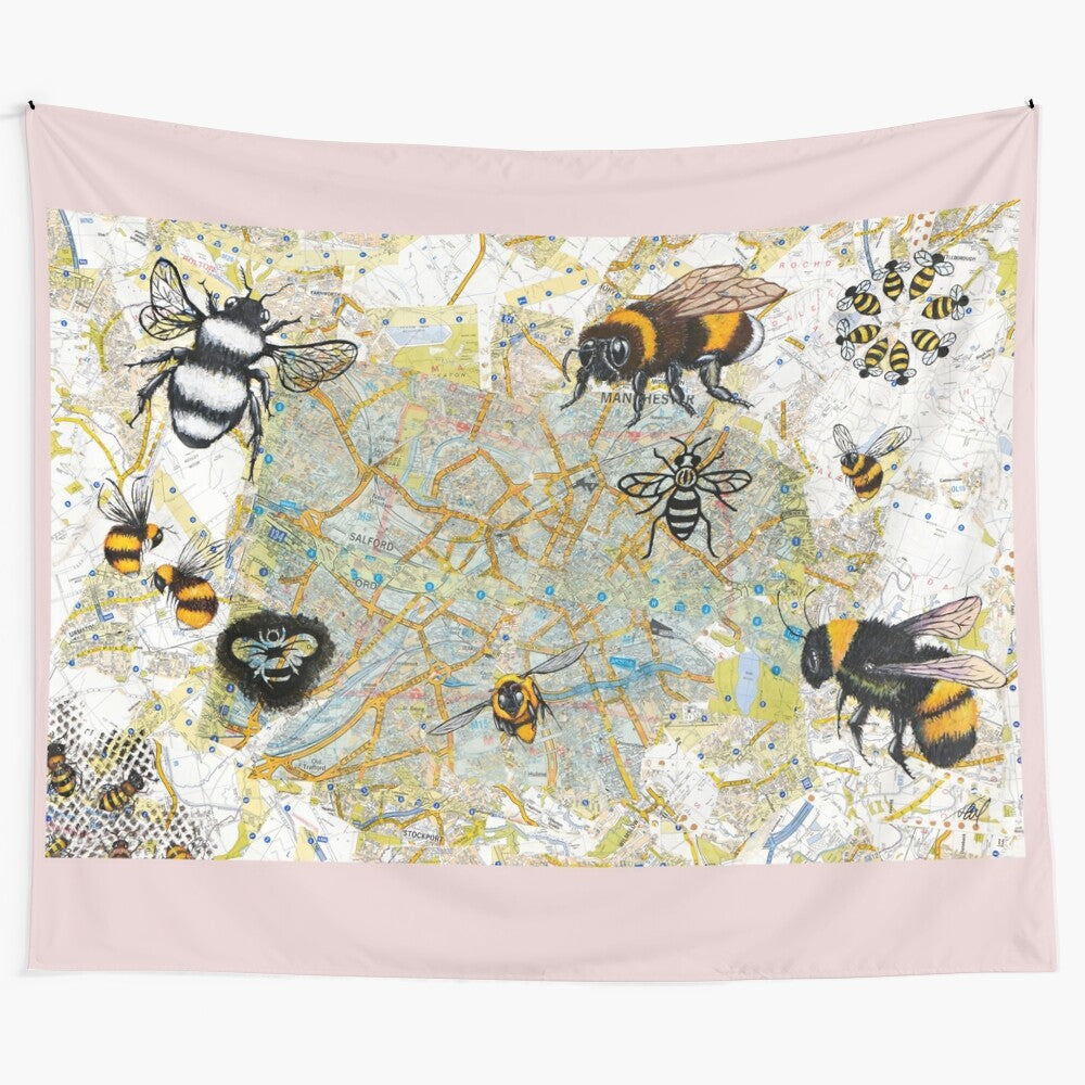 Bee and Manchester map tapestry wall art