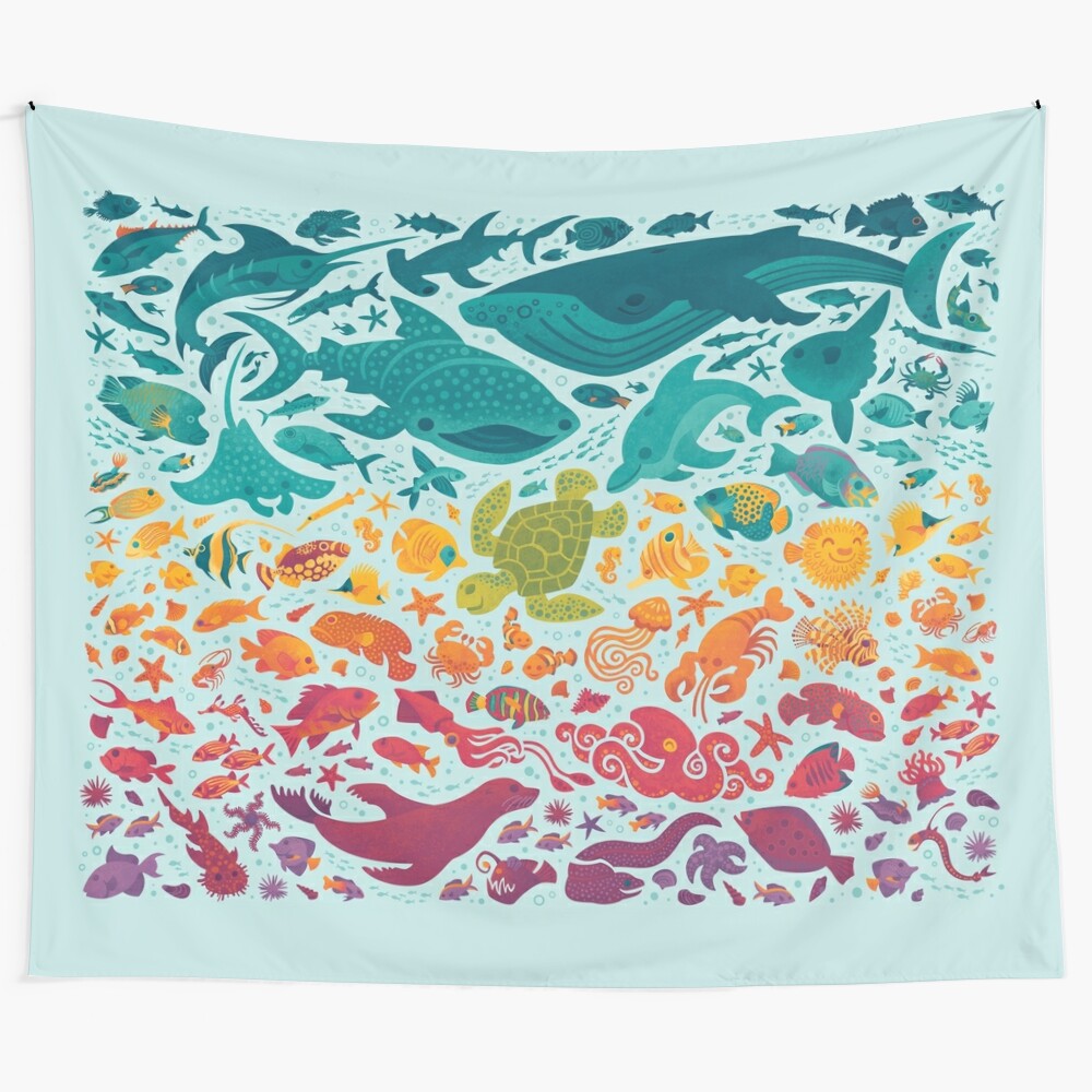 Aquatic Spectrum Tapestry featuring colorful sea life