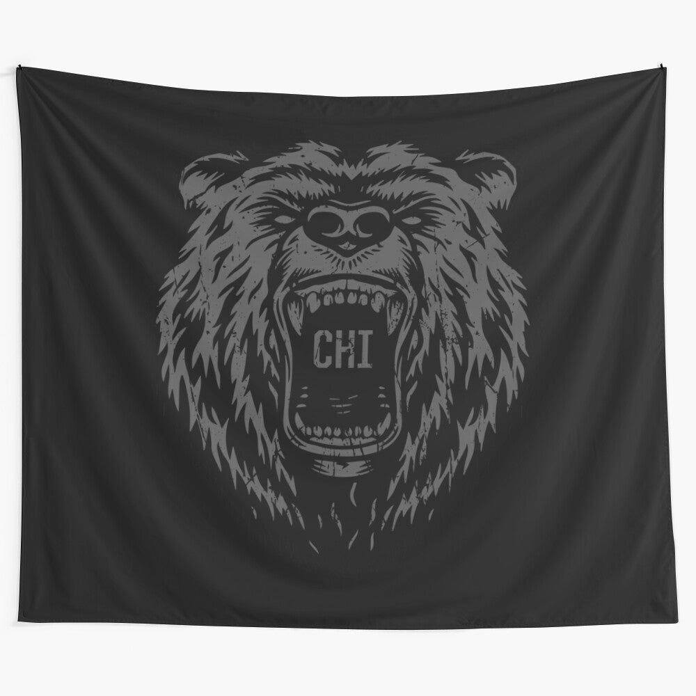 Chicago Bears-inspired tapestry featuring the iconic 'Growl' design