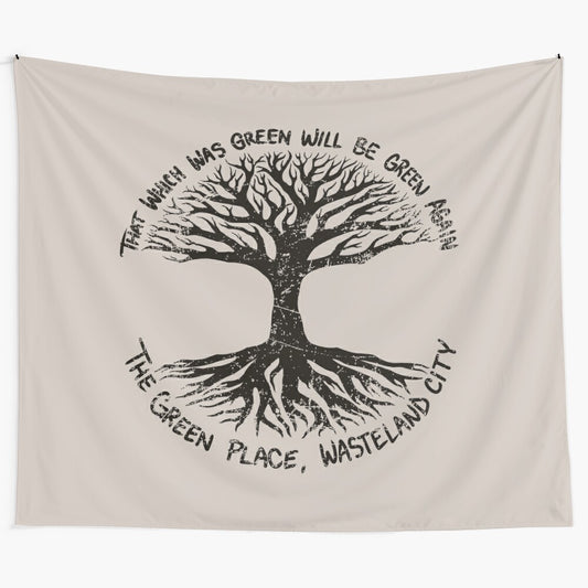 Green tree in a post-apocalyptic wasteland, tapestry wall art