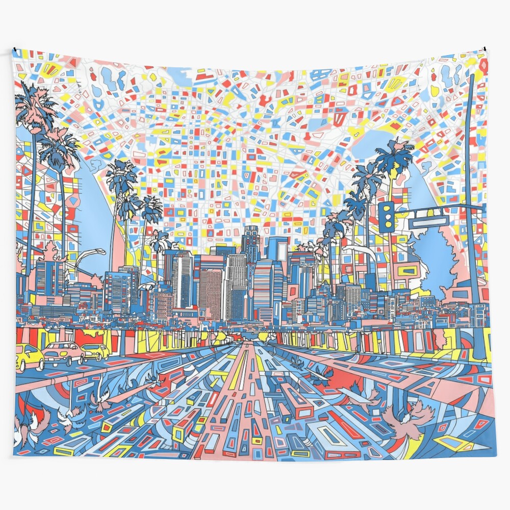 Vibrant abstract design of the Los Angeles skyline and cityscape