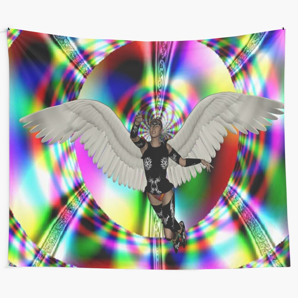 Vibrant "Flight to Freedom" tapestry featuring fantasy and nature inspired design