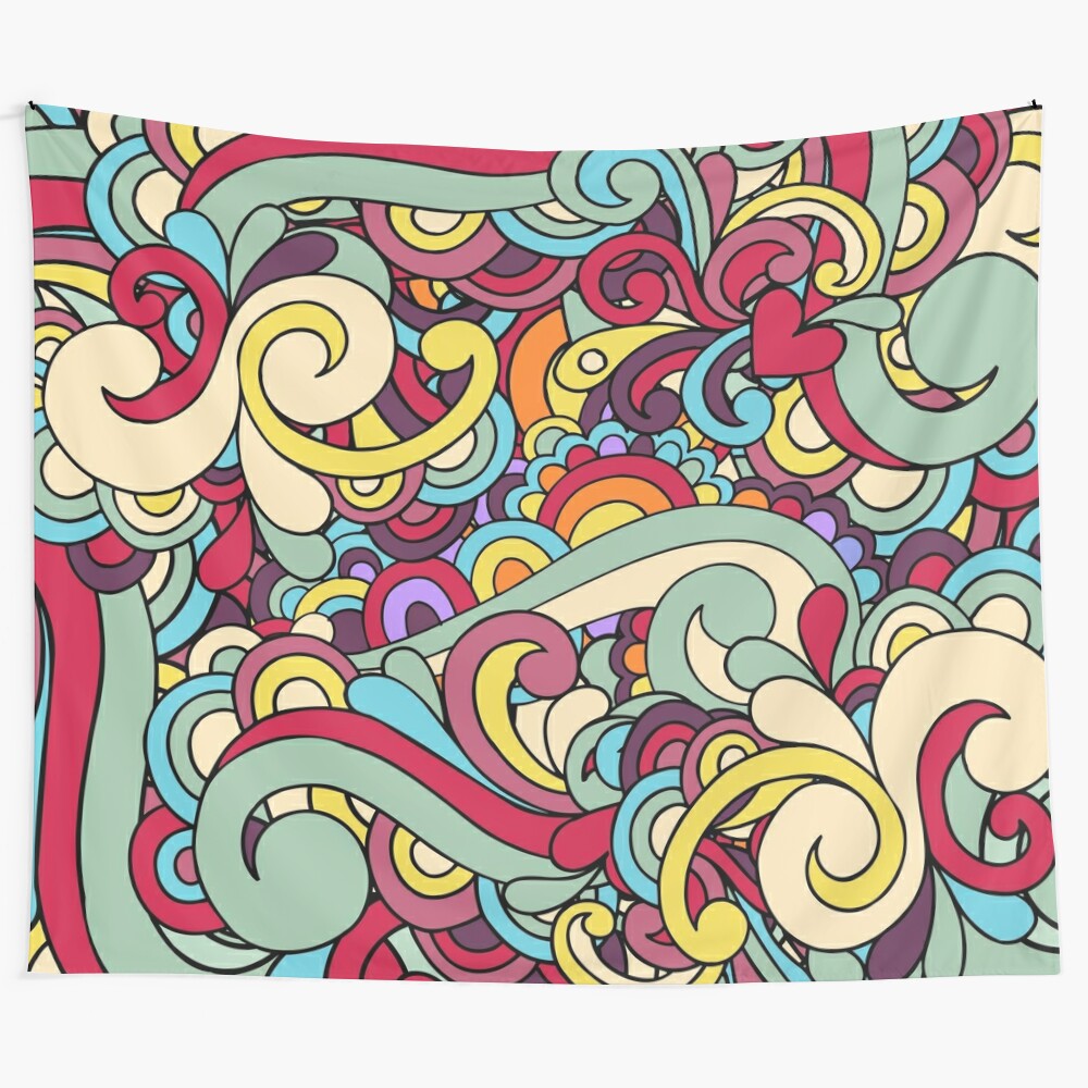 Colorful hippie-inspired swirl pattern tapestry wall hanging