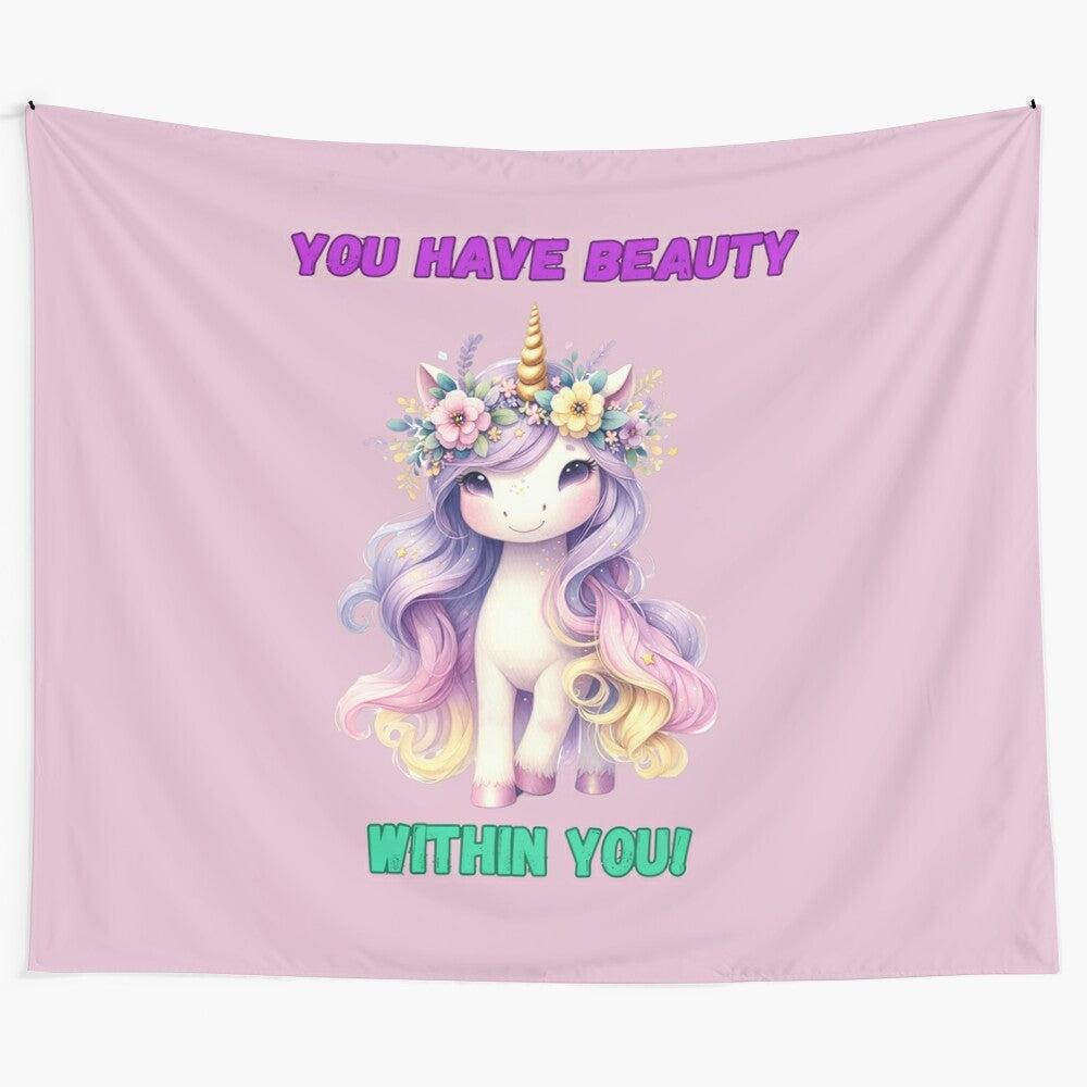 Colorful unicorn tapestry showcasing the beauty within