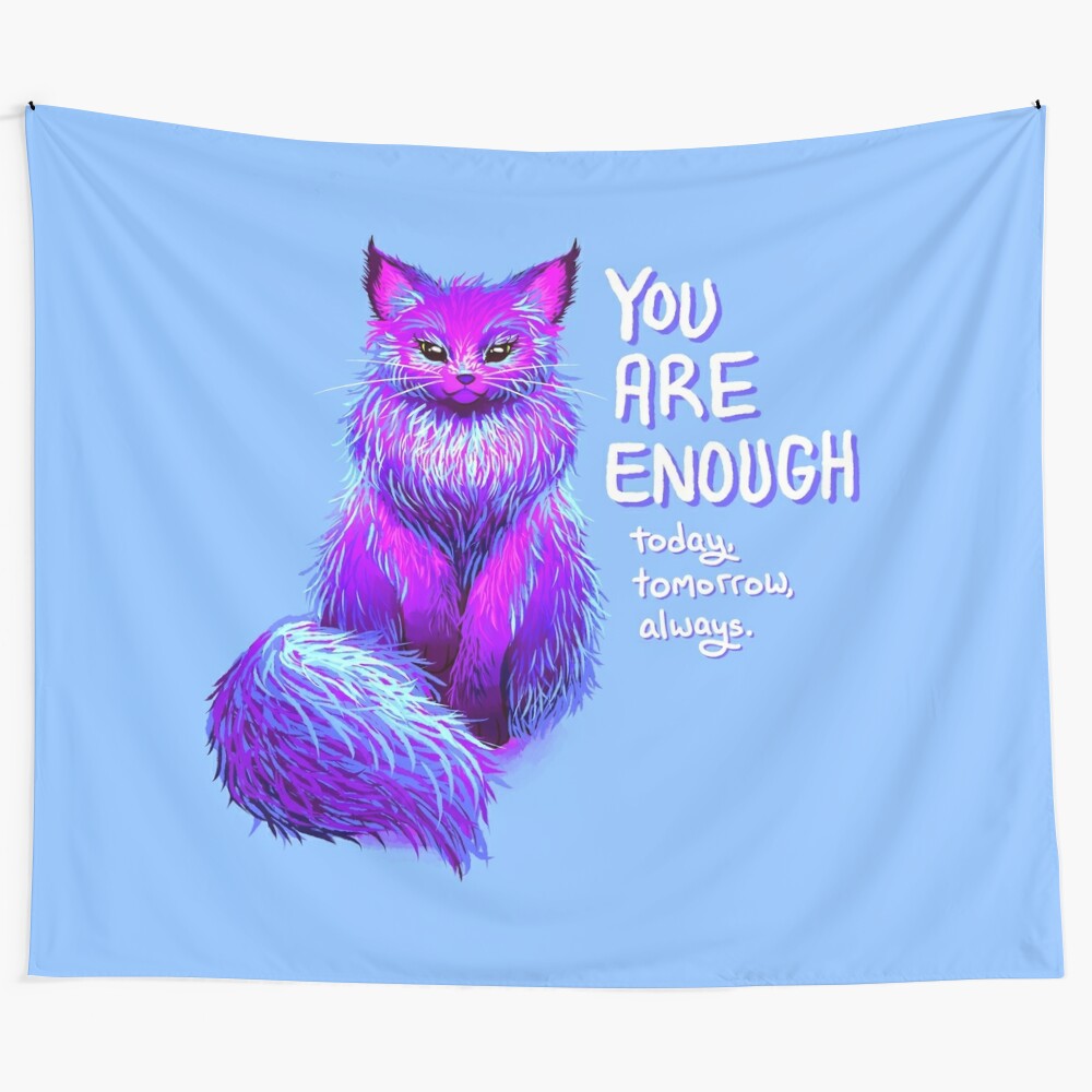 Whimsical tapestry featuring a fluffy, enchanting Maine Coon cat