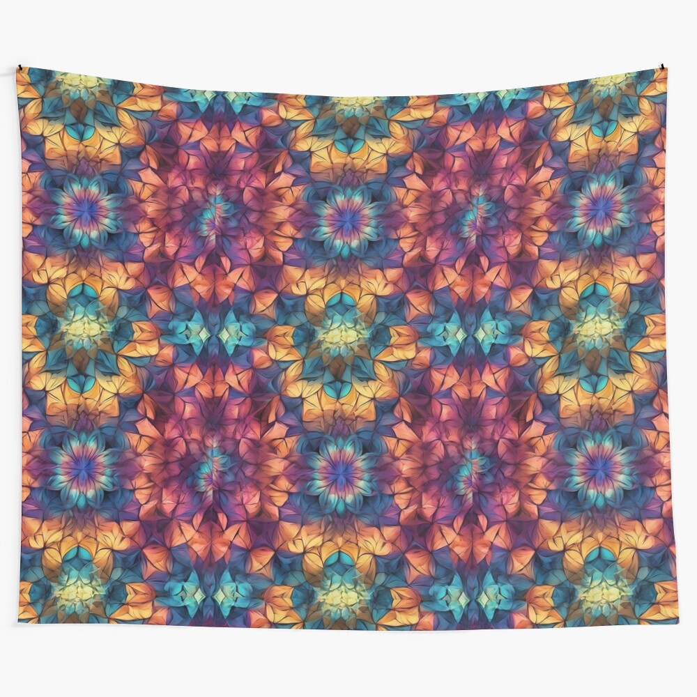 Colorful mandala tapestry featuring a vibrant floral pattern