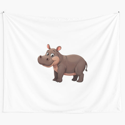 Colorful tapestry featuring a cute baby hippo design