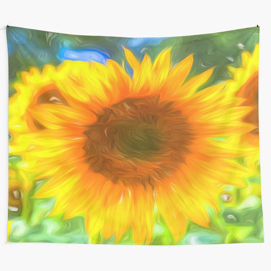 Pastel sunflower art tapestry with solarized, impressionist floral design